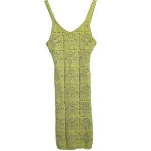 Freshman 1996 Knit Dress Womens S Lime Green Pointelle Crochet Sleeveless Mini